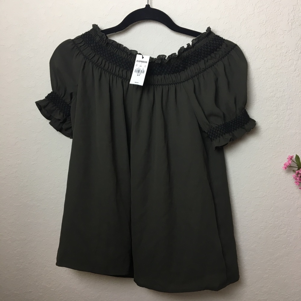 Express Olive Ruffle Top